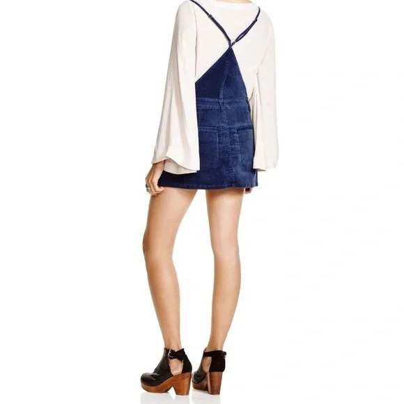 Free People Savannah Overall Navy Velvet Mini Dress 4 - Picture 2 of 7